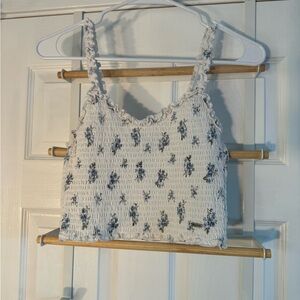 Hollister Floral Elastic Ruffled-Edged Cropped Tank Top